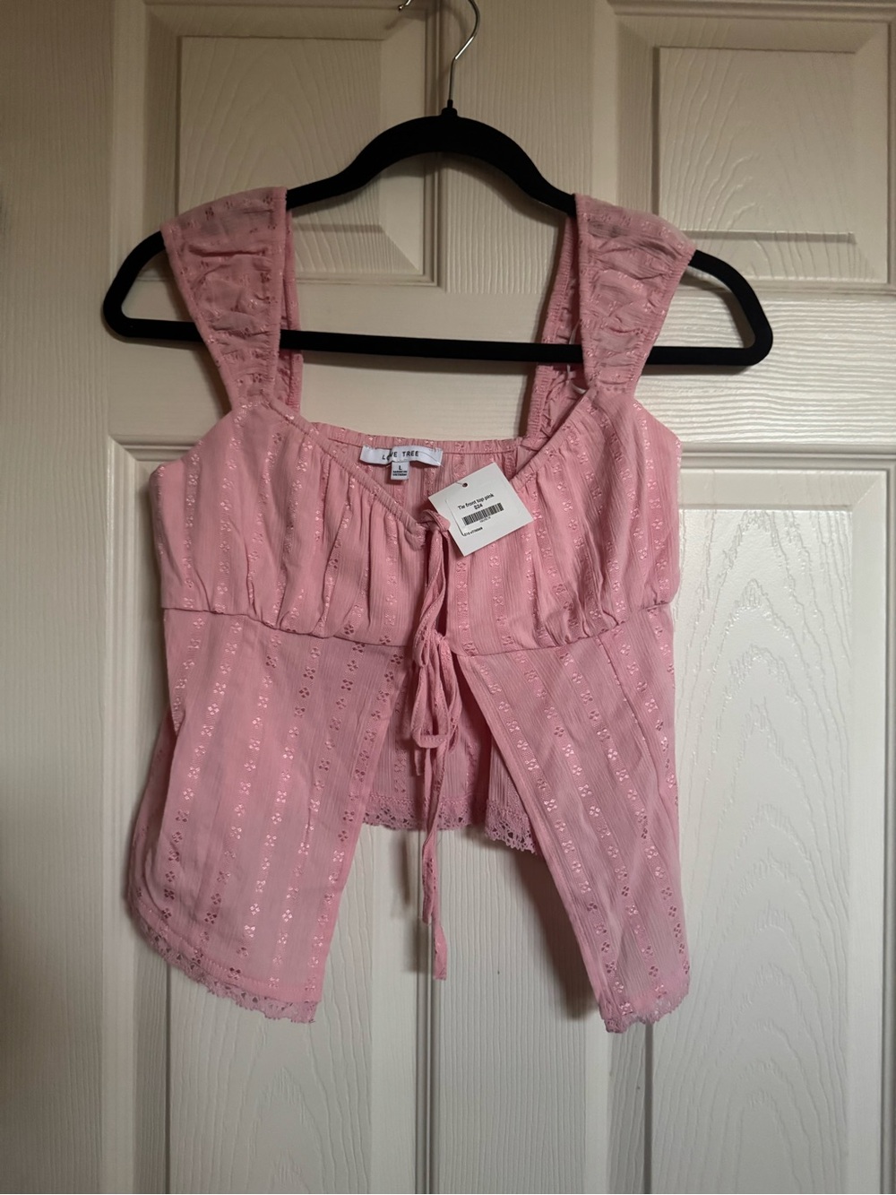 NWT Love Tree Pink Eyelet Tie-Front Top, Various Sizes